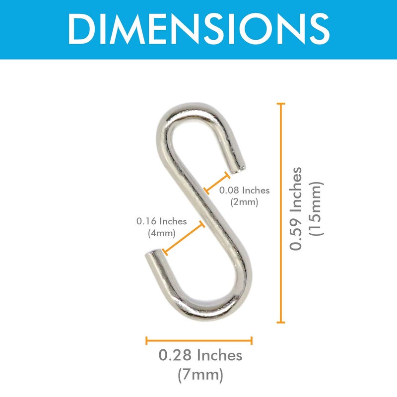 Millennial Essentials Mini S Hooks Connectors S Shaped Wire Hook Hangers 100pcs Hanging Hooks for DIY Crafts, Hanging Jewelry, Key Chain, Tags, Fishing Lure, Net Equipment (0.59 Inch) - Image 3